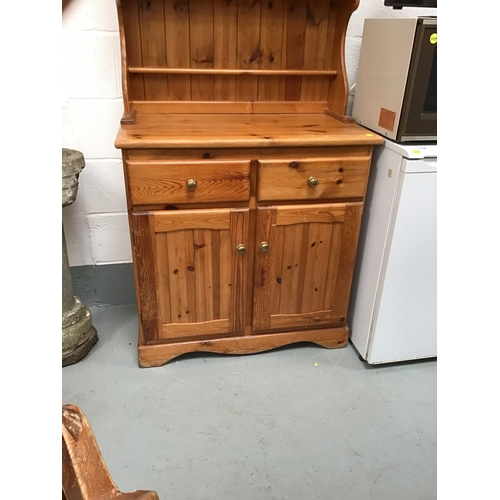 181 - MODERN PINE GLAZED TOP KITCHEN DRESSER - H76