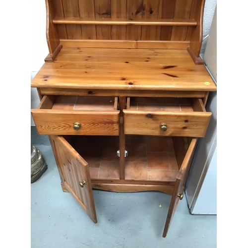 181 - MODERN PINE GLAZED TOP KITCHEN DRESSER - H76