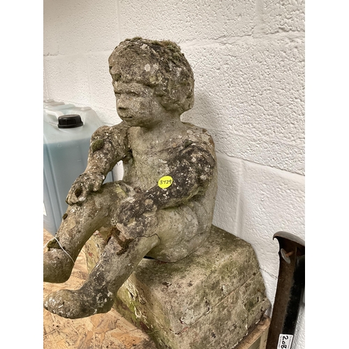 197 - GARDEN ORNAMENT OF BOY AND EARLY STONE - H23