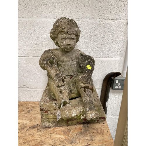 197 - GARDEN ORNAMENT OF BOY AND EARLY STONE - H23