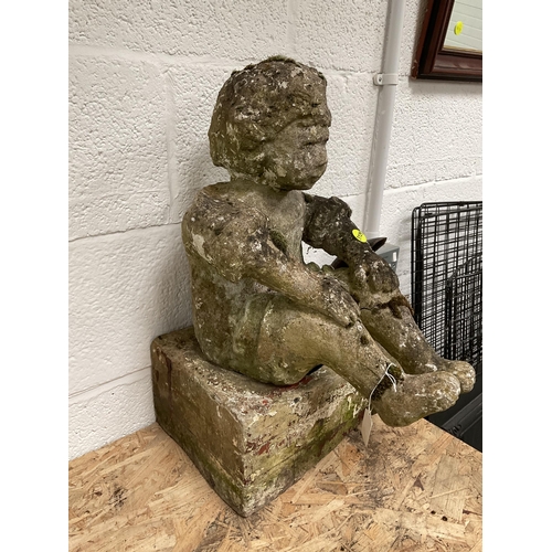 197 - GARDEN ORNAMENT OF BOY AND EARLY STONE - H23