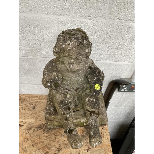 197 - GARDEN ORNAMENT OF BOY AND EARLY STONE - H23