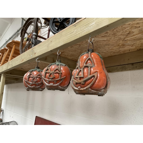 198 - CAST IRON AND CHINA PUMPKIN LANTERNS