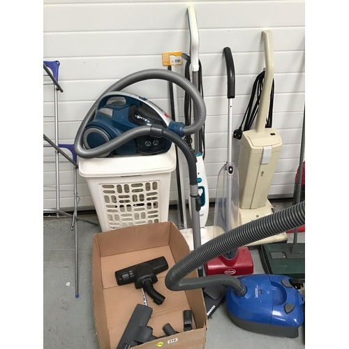 216 - 2 CYLINDER HOOVERS, UPRIGHT HOOVER, FLOOR CLEANER ETC