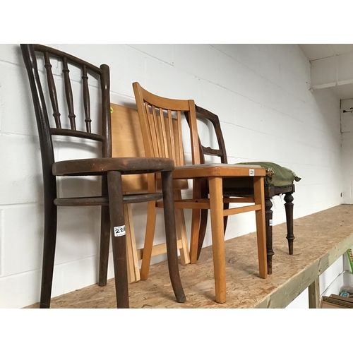 228 - FOLDING TABLE, BENTWOOD CHAIR, VICTORIAN CHAIR AND RETRO KITCHEN CHAIR