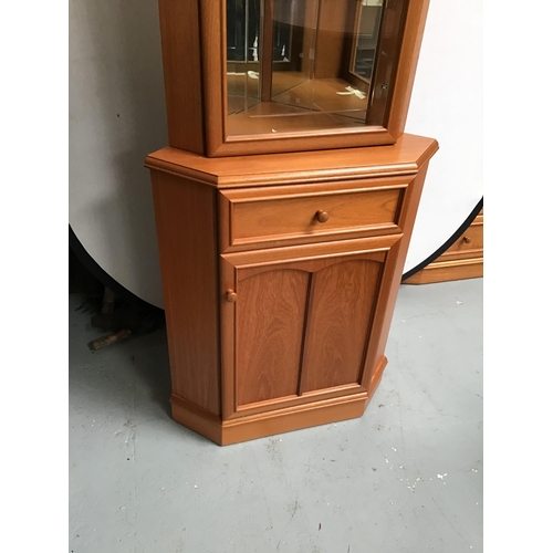 231 - VINTAGE STAG SANDRINGHAM RANGE TEAK GLAZED TOPPED CORNER CABINET (China not Included) H76