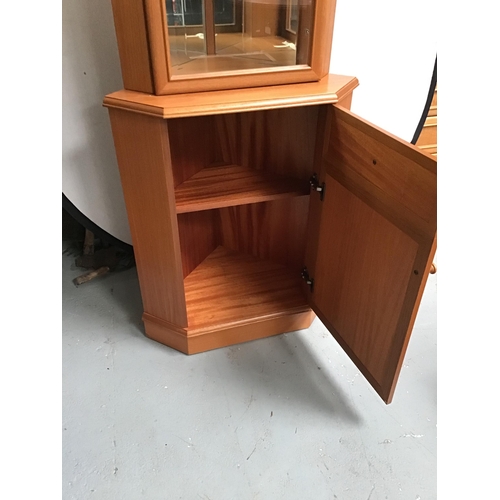 231 - VINTAGE STAG SANDRINGHAM RANGE TEAK GLAZED TOPPED CORNER CABINET (China not Included) H76