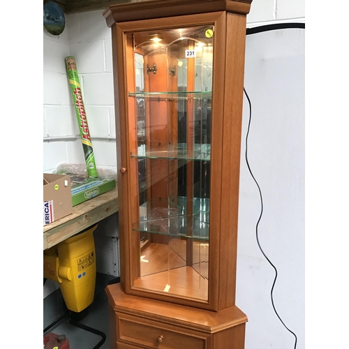 231 - VINTAGE STAG SANDRINGHAM RANGE TEAK GLAZED TOPPED CORNER CABINET (China not Included) H76