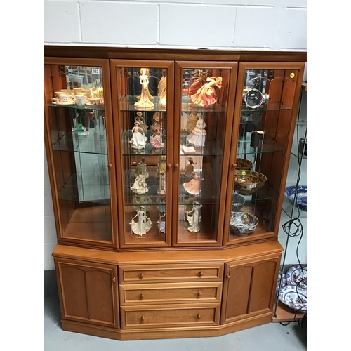 232 - VINTAGE STAG SANDRINGHAM TEAK GLAZED TOPPED 4 DOOR LOUNGE UNIT WITH BASE 4 DRAWERS FLANKED BY 2 DOOR... 