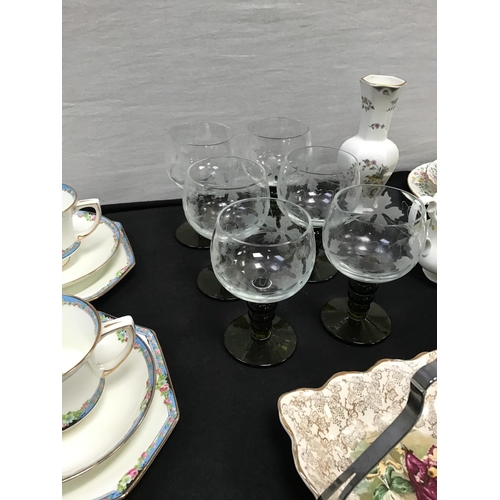 234 - VICTORIAN PART CHINA TEA SET, ROYAL KENT PART CHINA TEA SET, 6 MATCHING GOBLETS