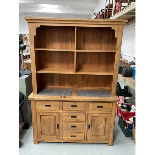 246 - MODERN OAK DRESSER BASE WITH 6 DRAWERS AND 2 DOORS C/W INSET MARBLE TOP AND OPEN RACK - G PLAN - H29... 