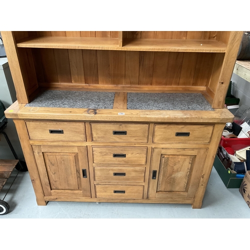 246 - MODERN OAK DRESSER BASE WITH 6 DRAWERS AND 2 DOORS C/W INSET MARBLE TOP AND OPEN RACK - G PLAN - H29... 