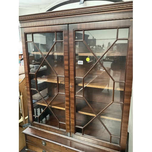 253 - REPRODUCTION ASTRICAL GLAZED SECRETAIRE BOOKCASE - H77