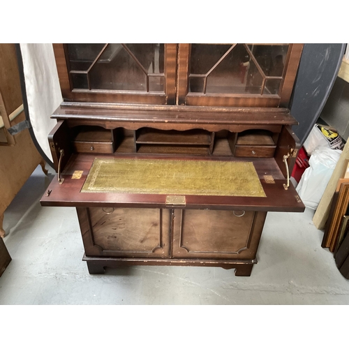 253 - REPRODUCTION ASTRICAL GLAZED SECRETAIRE BOOKCASE - H77