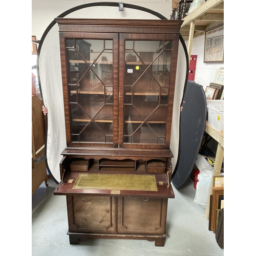 253 - REPRODUCTION ASTRICAL GLAZED SECRETAIRE BOOKCASE - H77