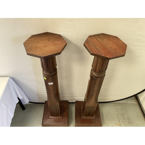 257 - PAIR OF MAHOGANY ART NOUVEAU  CARVED PEDESTALS - H46