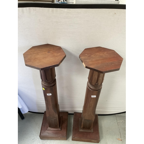 257 - PAIR OF MAHOGANY ART NOUVEAU  CARVED PEDESTALS - H46