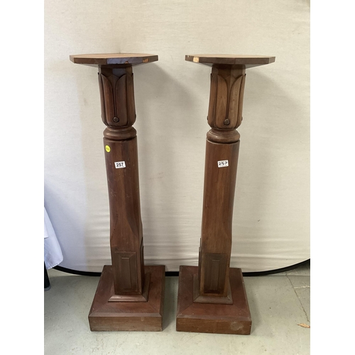 257 - PAIR OF MAHOGANY ART NOUVEAU  CARVED PEDESTALS - H46