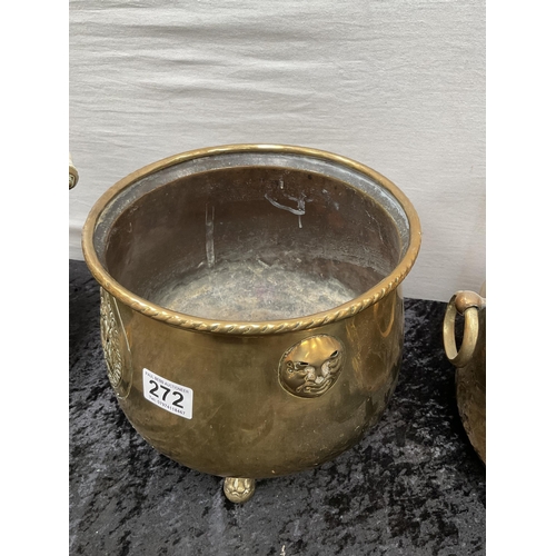 272 - 2 BRASS JARDINERES AND BRASS COAL SCUTTLE