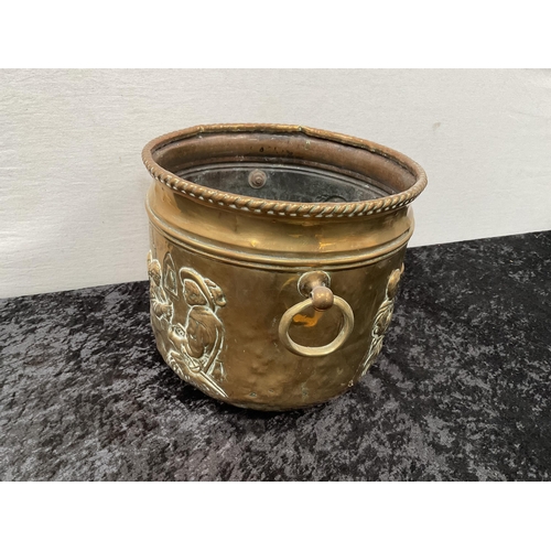 272 - 2 BRASS JARDINERES AND BRASS COAL SCUTTLE