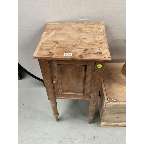 277 - VICTORIAN STRIPPED PINE BOX, POT CUPBOARD AND SMALL STOOL - ALL A/F