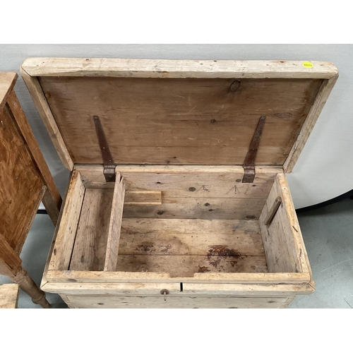 277 - VICTORIAN STRIPPED PINE BOX, POT CUPBOARD AND SMALL STOOL - ALL A/F