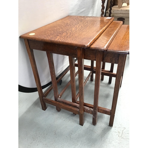 291 - VINTAGE OAK NEST OF 3 TABLES - H19