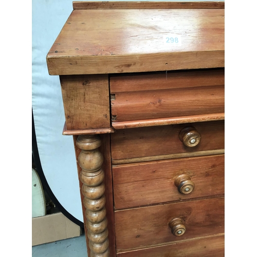 298 - VICTORIAN PINE BEDROOM CHEST WITH BOBBIN DECORATION ON TURNED FEET - H53