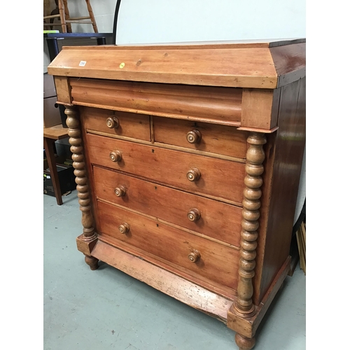 298 - VICTORIAN PINE BEDROOM CHEST WITH BOBBIN DECORATION ON TURNED FEET - H53