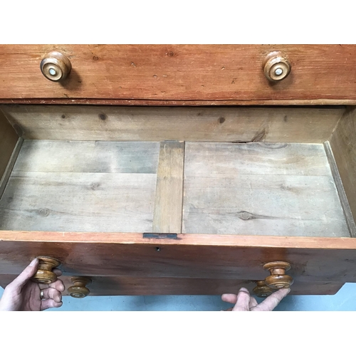 298 - VICTORIAN PINE BEDROOM CHEST WITH BOBBIN DECORATION ON TURNED FEET - H53