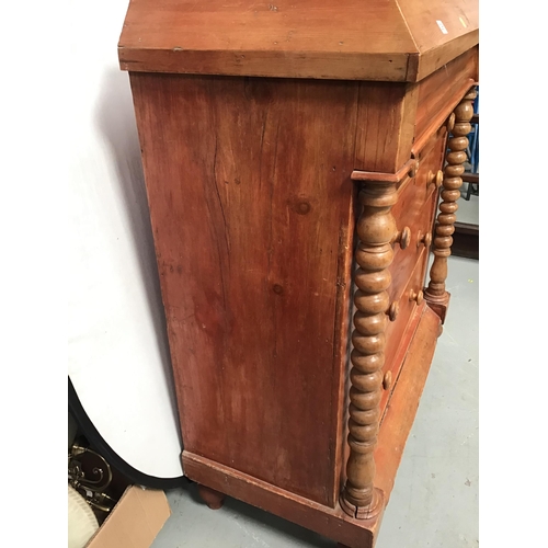 298 - VICTORIAN PINE BEDROOM CHEST WITH BOBBIN DECORATION ON TURNED FEET - H53