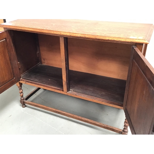 303 - VINTAGE OAK 2 DOOR SIDEBOARD ON STRETCHERED BARLEYTWIST LEGS - H36