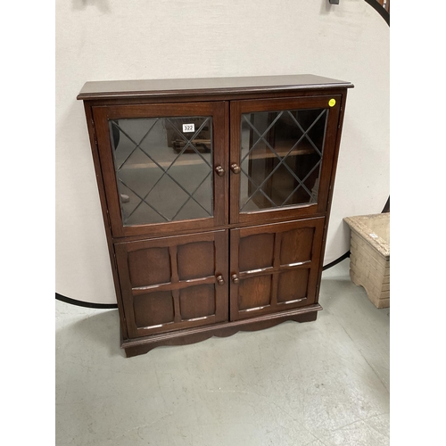 322 - PRIORY OAK 4 DOOR GLAZED TOP BOOKCASE - H43