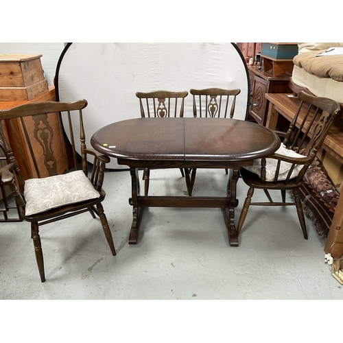 324 - DARK OAK PRIORY EXTENDING REFECTORY DINING TABLE WITH 6 MATCHING DINING CHAIRS TO INCLUDE 2 CARVERS ... 