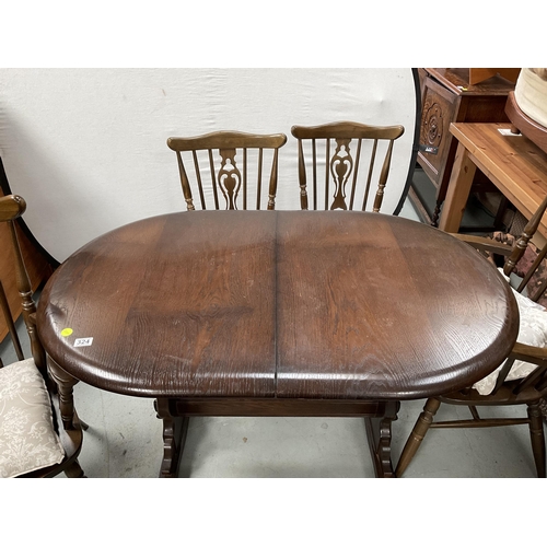 324 - DARK OAK PRIORY EXTENDING REFECTORY DINING TABLE WITH 6 MATCHING DINING CHAIRS TO INCLUDE 2 CARVERS ... 