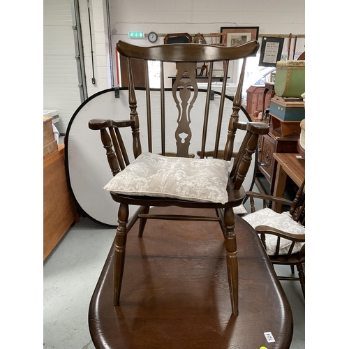 324 - DARK OAK PRIORY EXTENDING REFECTORY DINING TABLE WITH 6 MATCHING DINING CHAIRS TO INCLUDE 2 CARVERS ... 