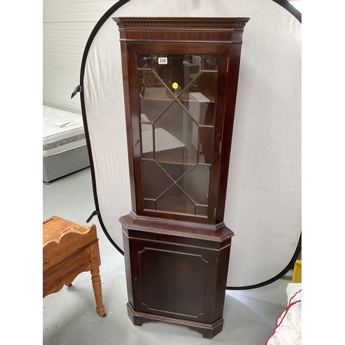 330 - REPRODUCTION MAHOGANY ASTRICAL GLAZED CORNER CABINET