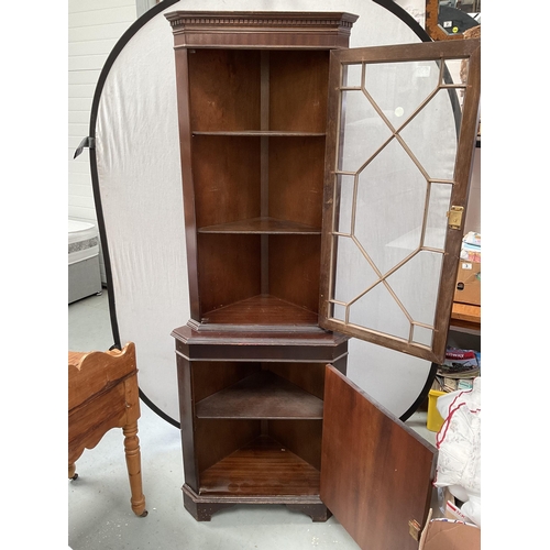 330 - REPRODUCTION MAHOGANY ASTRICAL GLAZED CORNER CABINET