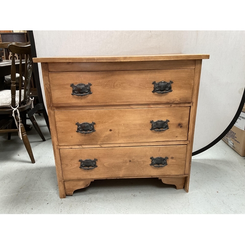 337 - EDWARDIAN PINE 3 DRAWER BEDROOM CHEST - H32