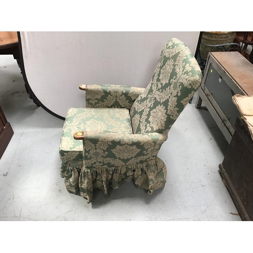 344 - VINTAGE GREEN UPHOLSTERED FIRESIDE CHAIR