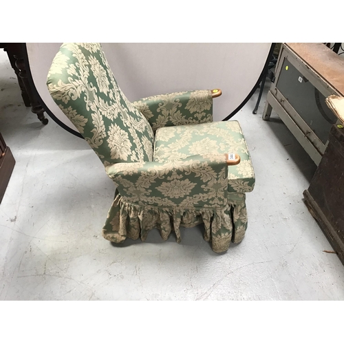 344 - VINTAGE GREEN UPHOLSTERED FIRESIDE CHAIR