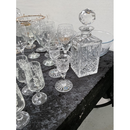 368 - 3 BOXES OF GLASSWARE TO INCLUDE GOBLETS, PUNCH BOWL SET, TOUCH LAMP (withdrawn - failed test)  ETC