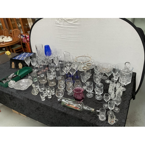 368 - 3 BOXES OF GLASSWARE TO INCLUDE GOBLETS, PUNCH BOWL SET, TOUCH LAMP (withdrawn - failed test)  ETC