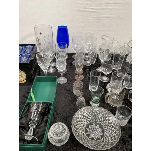 368 - 3 BOXES OF GLASSWARE TO INCLUDE GOBLETS, PUNCH BOWL SET, TOUCH LAMP (withdrawn - failed test)  ETC