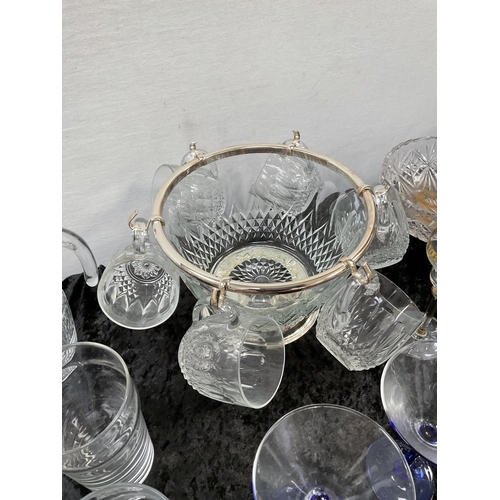 368 - 3 BOXES OF GLASSWARE TO INCLUDE GOBLETS, PUNCH BOWL SET, TOUCH LAMP (withdrawn - failed test)  ETC