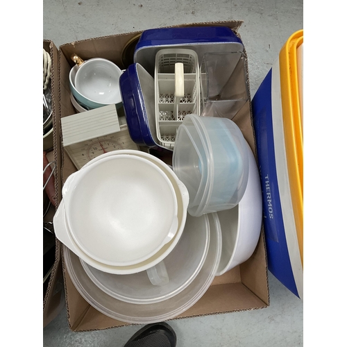 369 - 5 BOXES OF KITCHENWARE AND COOLBOX TO INCLUDE DEEP FAT FRYER(withdrawn failed test), SAUCEPANS ETC