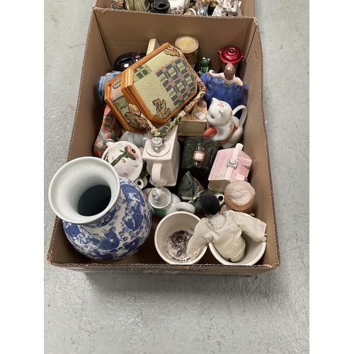 370 - 5 BOXES OF CHINA ETC TO INCLUDE TG GREEN MIXING BOWLS, FIGURES, VASES ETC