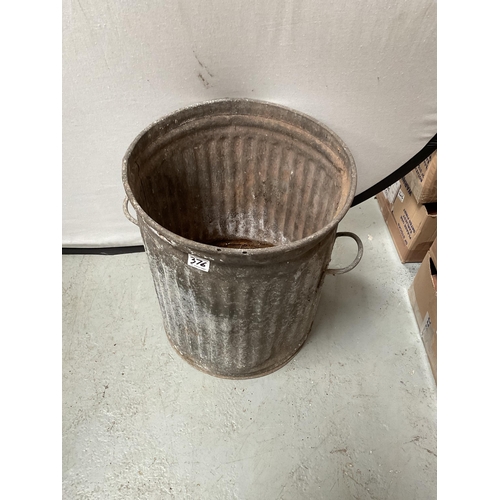 376 - 2 VINTAGE GALVANISED DUSTBINS, QTY OF WIRE AND HANGING BASKETS