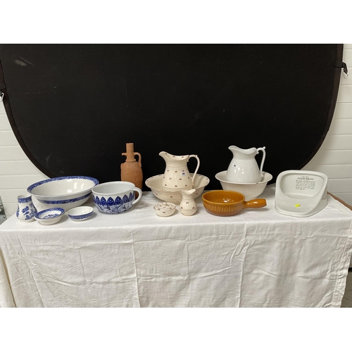 10 - ANTIQUE JUGS AND BOWLS AND BEDPAN