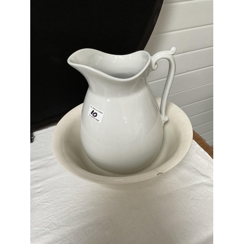 10 - ANTIQUE JUGS AND BOWLS AND BEDPAN